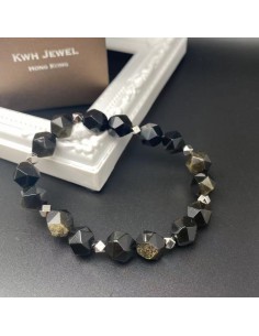 Golden Sheen Obsidian Silver Bracelet