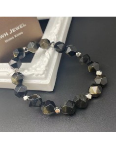 Golden Sheen Obsidian Silver Bracelet 2