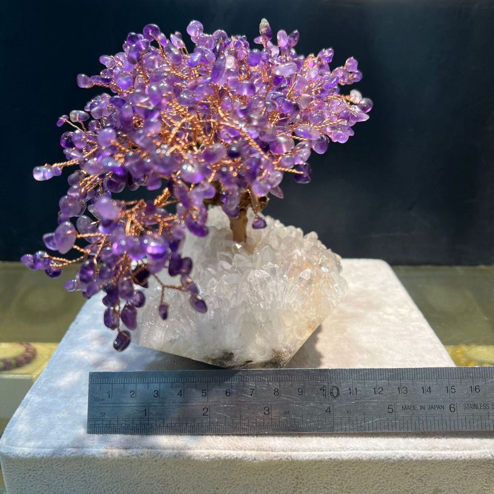 紫水晶樹 天然白晶簇底座