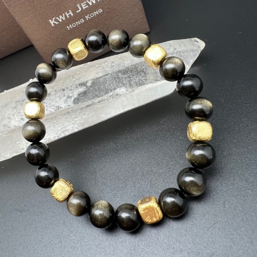 Golden Sheen Mix Meteorite Obsidian Bracelet