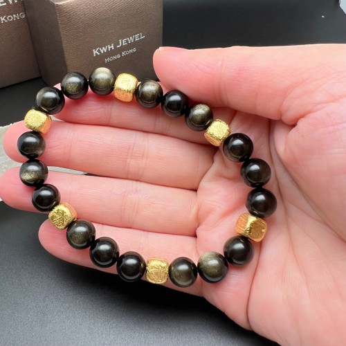 Golden Sheen Mix Meteorite Obsidian Bracelet