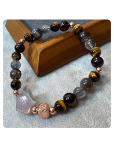 天鐵 虎眼石 黑金太陽石 藍髮晶 拉長石手鍊