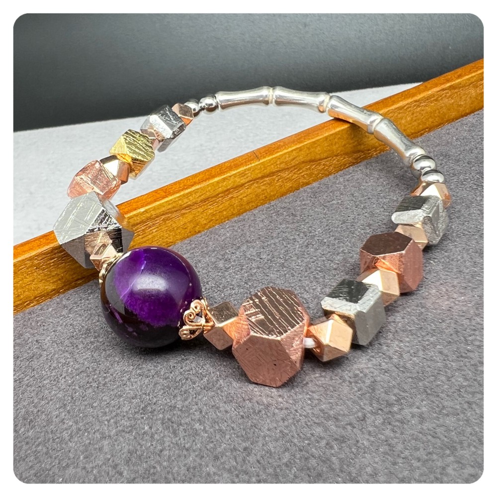 Meteorite Bracelet with Sugilite (Sweden) Meteorite Bracelet with Sugilite (Sweden)