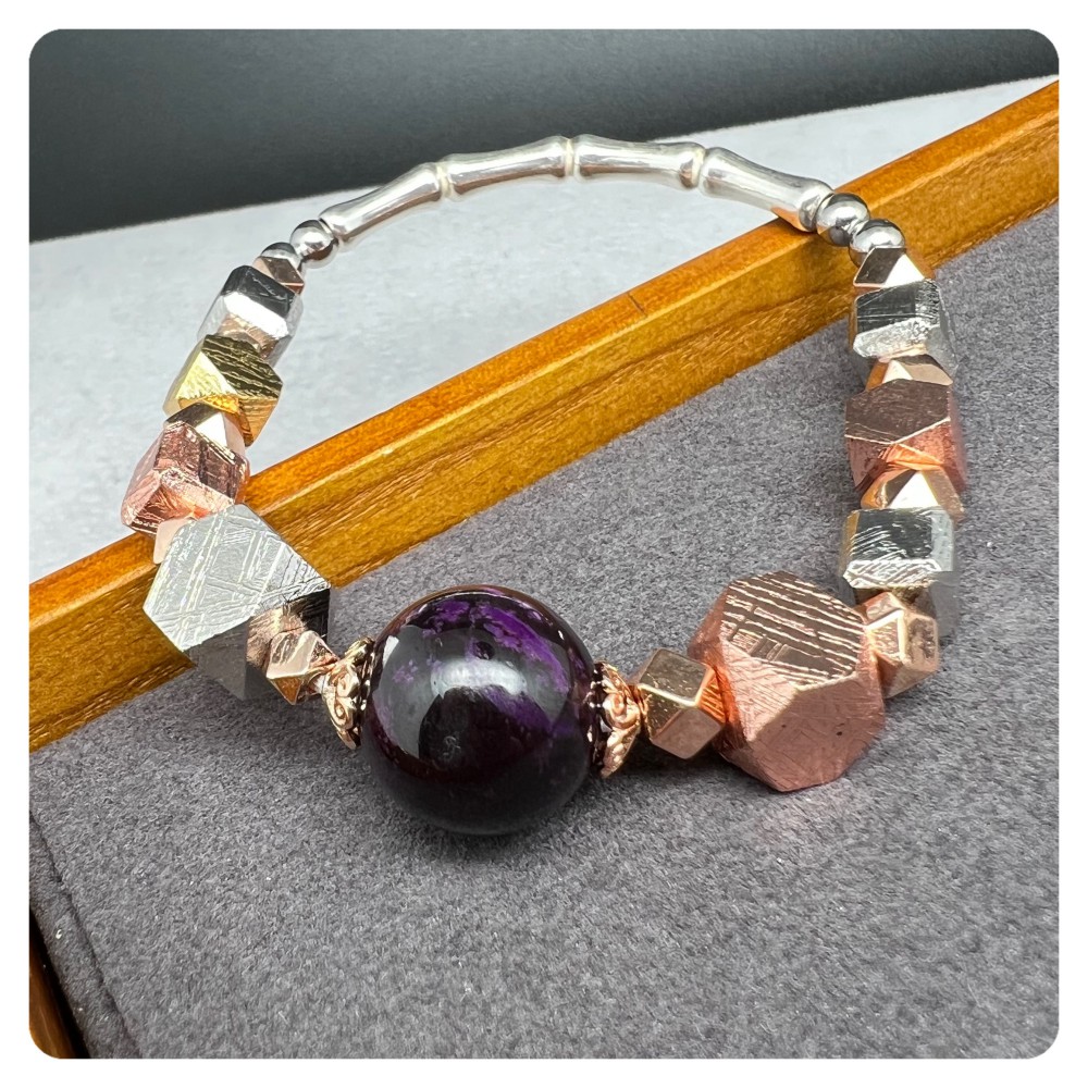 Meteorite Bracelet with Sugilite (Sweden) Meteorite Bracelet with Sugilite (Sweden)