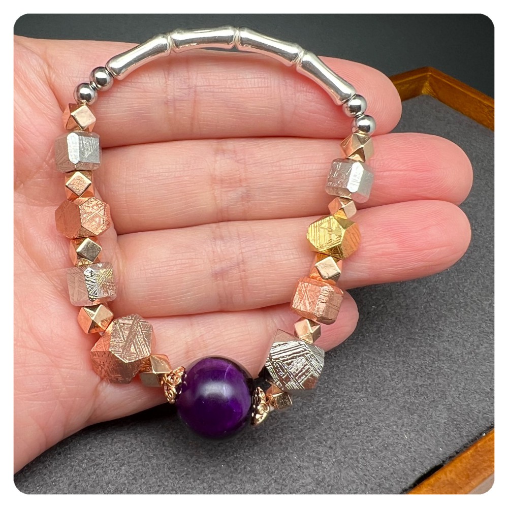 Meteorite Bracelet with Sugilite (Sweden) Meteorite Bracelet with Sugilite (Sweden)