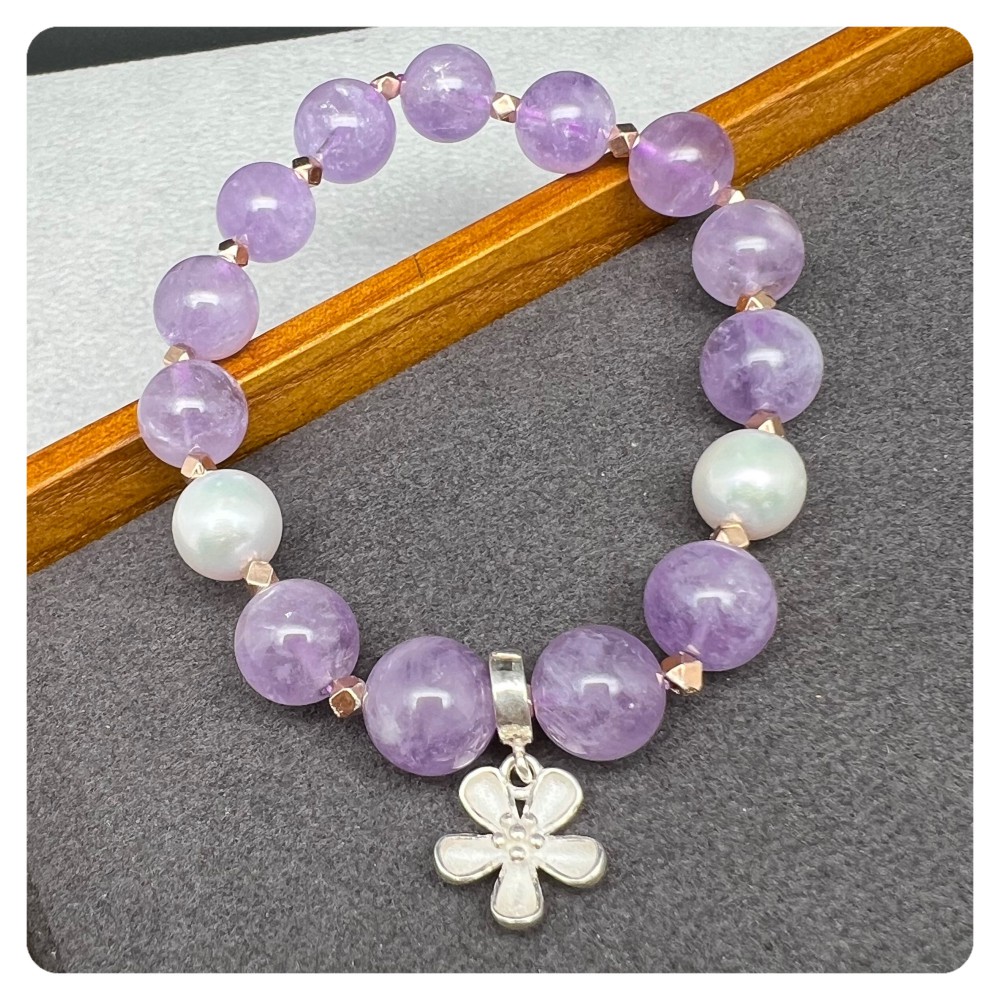 Amethyst with Pearl Silver Bracelet