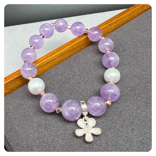 Amethyst with Pearl Silver Bracelet