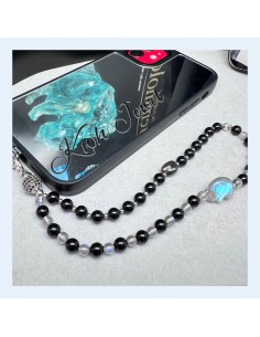 手機掛繩 黑碧璽 拉長石