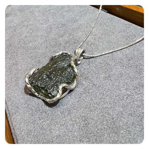 Moldavite Silver Pendant