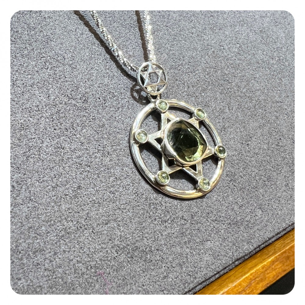 Moldavite Star of David Silver Pendant