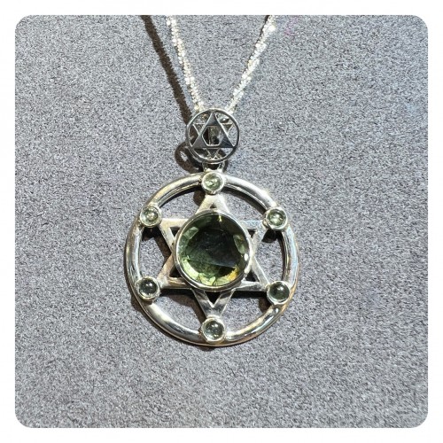 Moldavite Star of David Silver Pendant