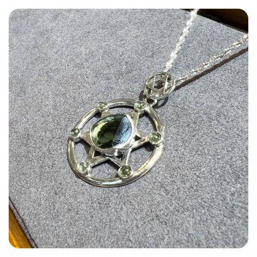 Moldavite Star of David Silver Pendant