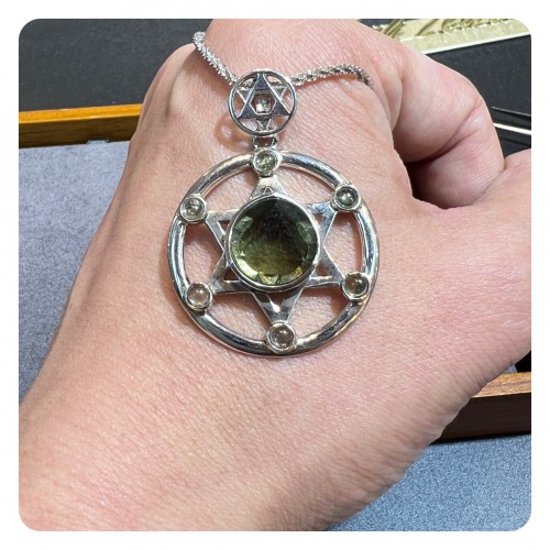 Moldavite Star of David Silver Pendant