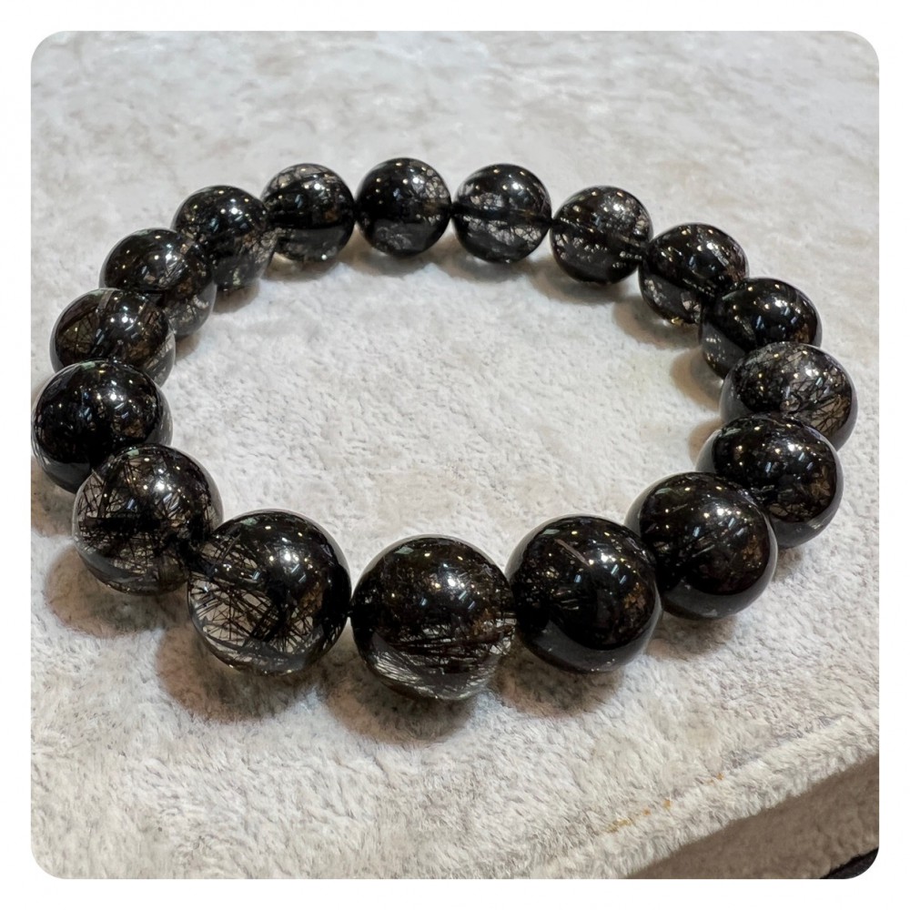 Black Rutilated Quartz Bracelet 12mm