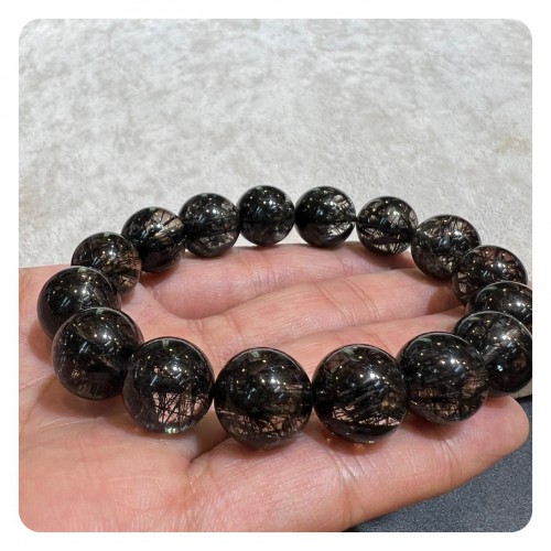 Black Rutilated Quartz Bracelet 13mm