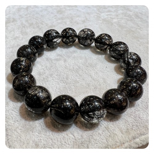 Black Rutilated Quartz Bracelet 13mm