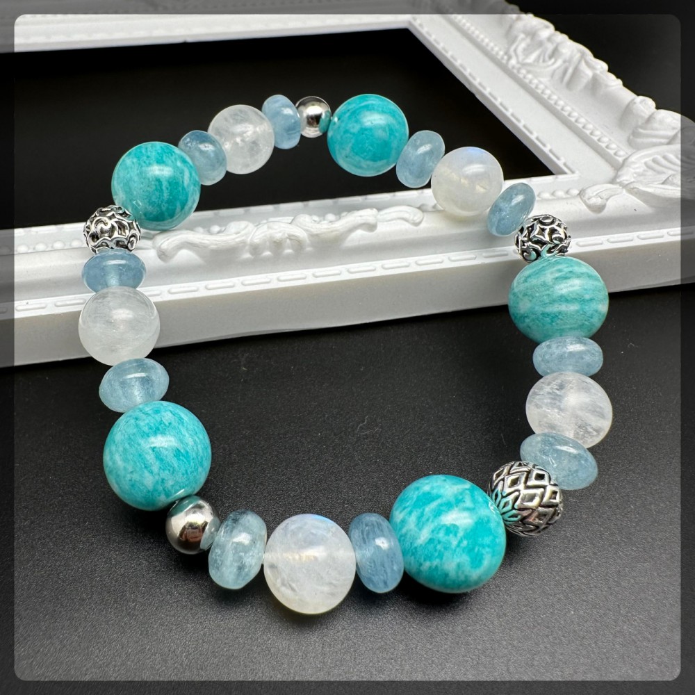 Amazonite and Moonstone Silver Bracelet