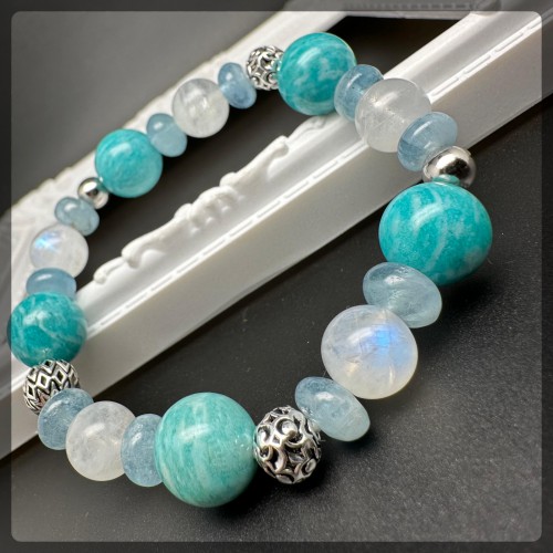 Amazonite and Moonstone Silver Bracelet