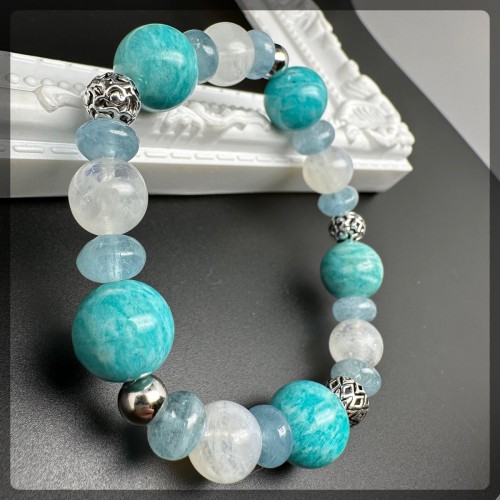 Amazonite and Moonstone Silver Bracelet