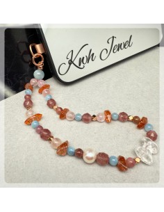 太陽石 摩根石 草莓晶 珍珠手機繩