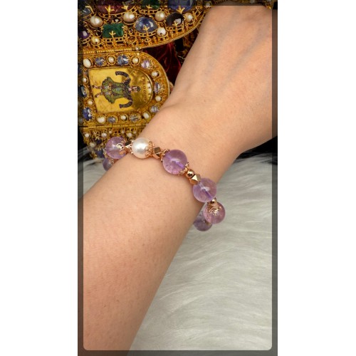 Amethyst with Pearl Silver Bracelet