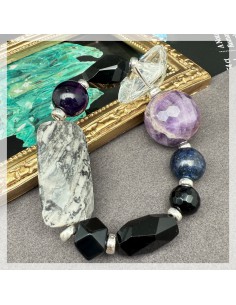 黑曜石 紫水晶 瑪瑙 青金純銀手鏈