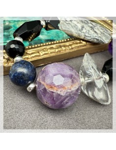 黑曜石 紫水晶 瑪瑙 青金純銀手鏈 2
