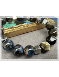 天鐵 彼得石 黑髮晶 金曜石純銀手鏈 2
