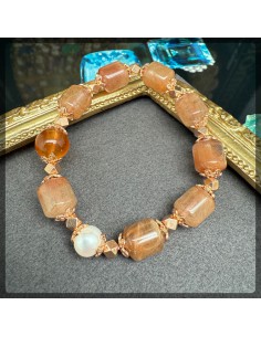 紅髮晶 淡水珍珠純銀手鏈