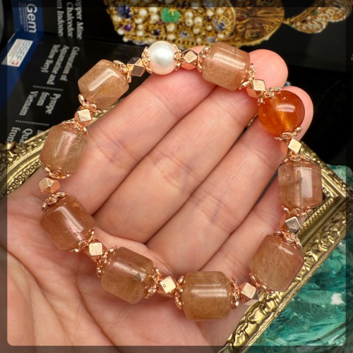 紅髮晶 淡水珍珠純銀手鏈