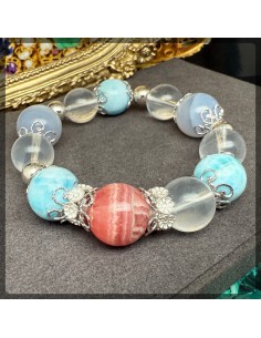 海紋石 紅紋石乳白水晶純銀手鏈