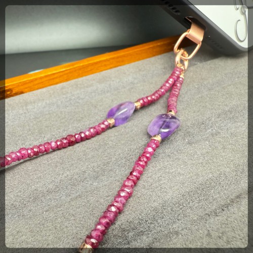 Gemstone Phone Strap Ruby mix Amethyst