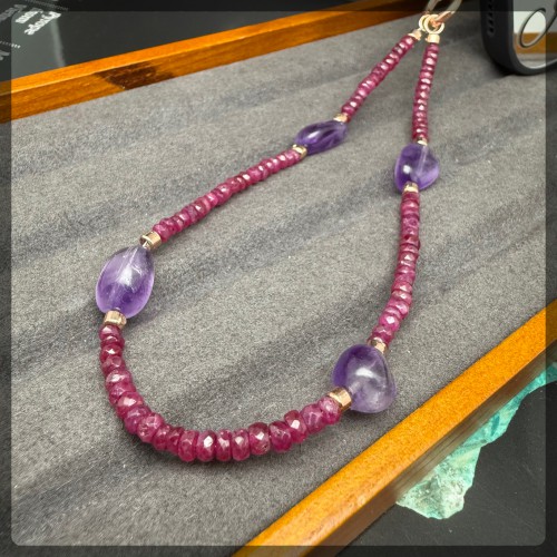 Gemstone Phone Strap Ruby mix Amethyst