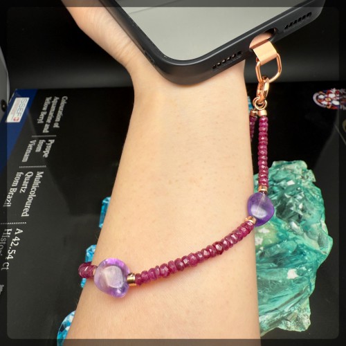 Gemstone Phone Strap Ruby mix Amethyst
