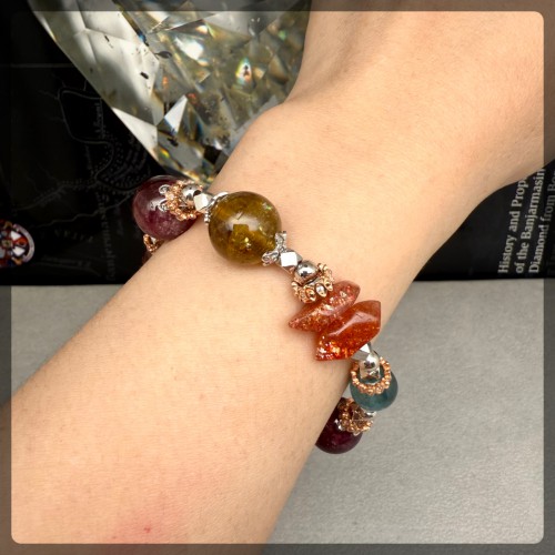 Tourmaline mix Sunstone and Kyanite Bracelet