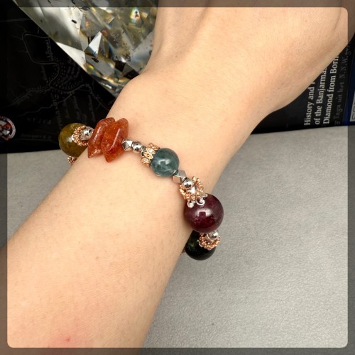 Tourmaline mix Sunstone and Kyanite Bracelet