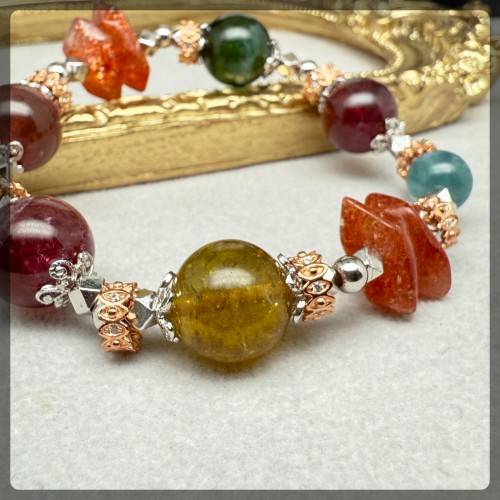 Tourmaline mix Sunstone and Kyanite Bracelet
