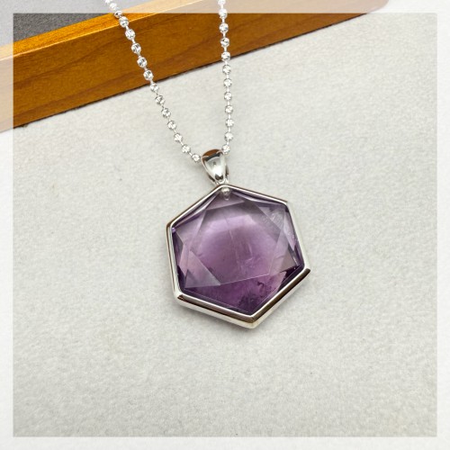 紫晶大衛星純銀吊墜