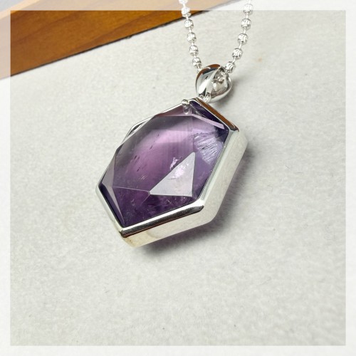 紫晶大衛星純銀吊墜