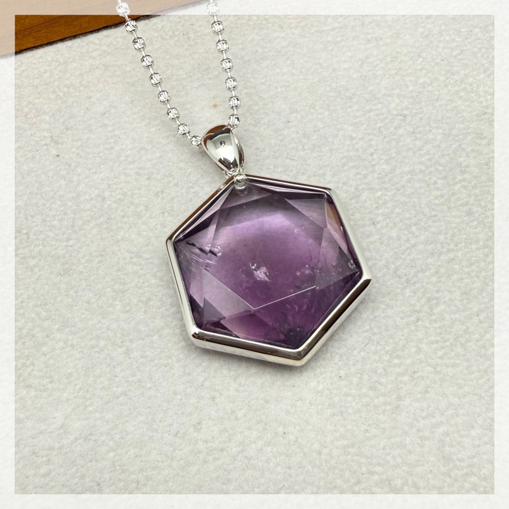 紫晶大衛星純銀吊墜