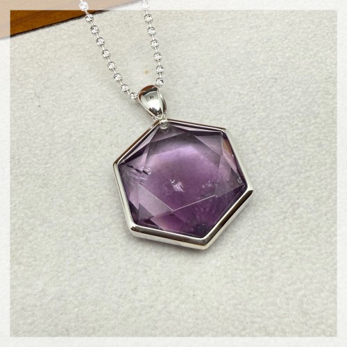 紫晶大衛星純銀吊墜