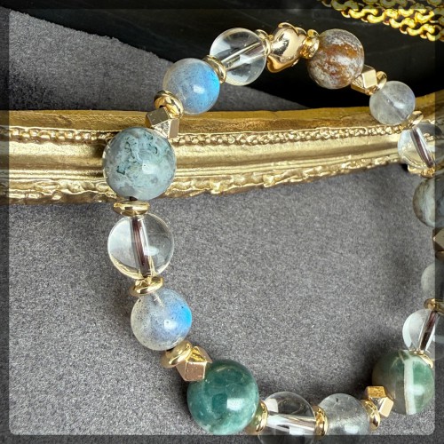 拉長石 白水晶 印度瑪瑙手鏈