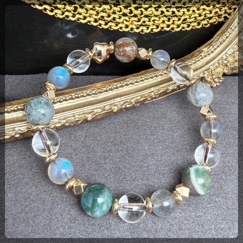 拉長石 白水晶 印度瑪瑙手鏈