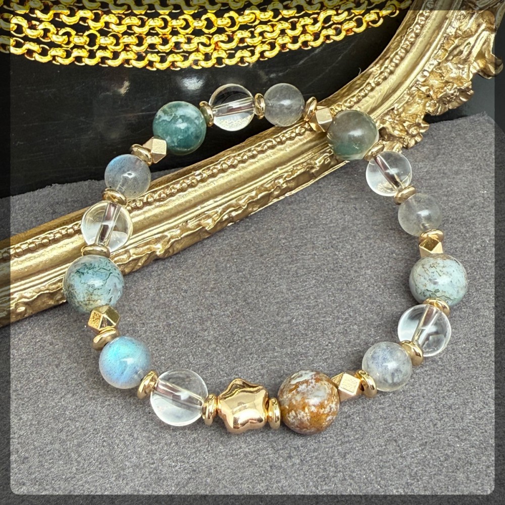 拉長石 白水晶 印度瑪瑙手鏈