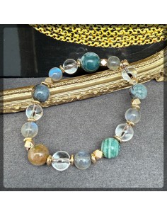 Labradorite, Agate and Clear Quartz Bracelet