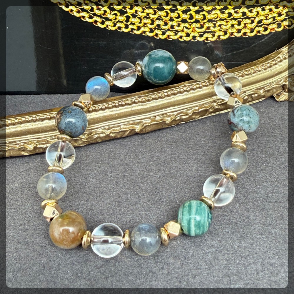 拉長石 白水晶 印度瑪瑙手鏈