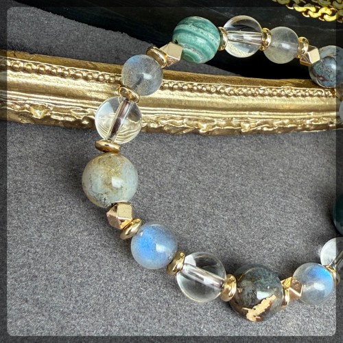 拉長石 白水晶 印度瑪瑙手鏈