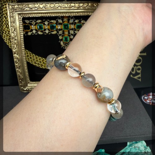 拉長石 白水晶 印度瑪瑙手鏈