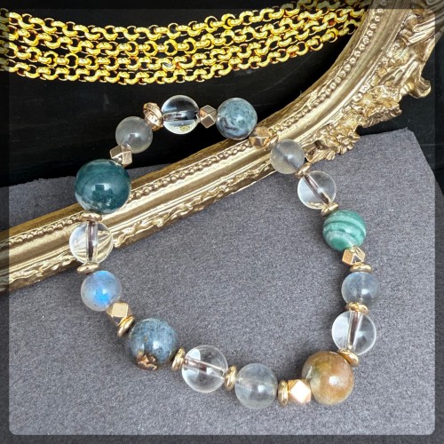 拉長石 白水晶 印度瑪瑙手鏈