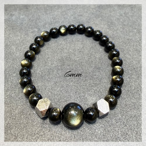 Muonionalusta Meteorite mix Golden Sheen Obsidian Bracelet